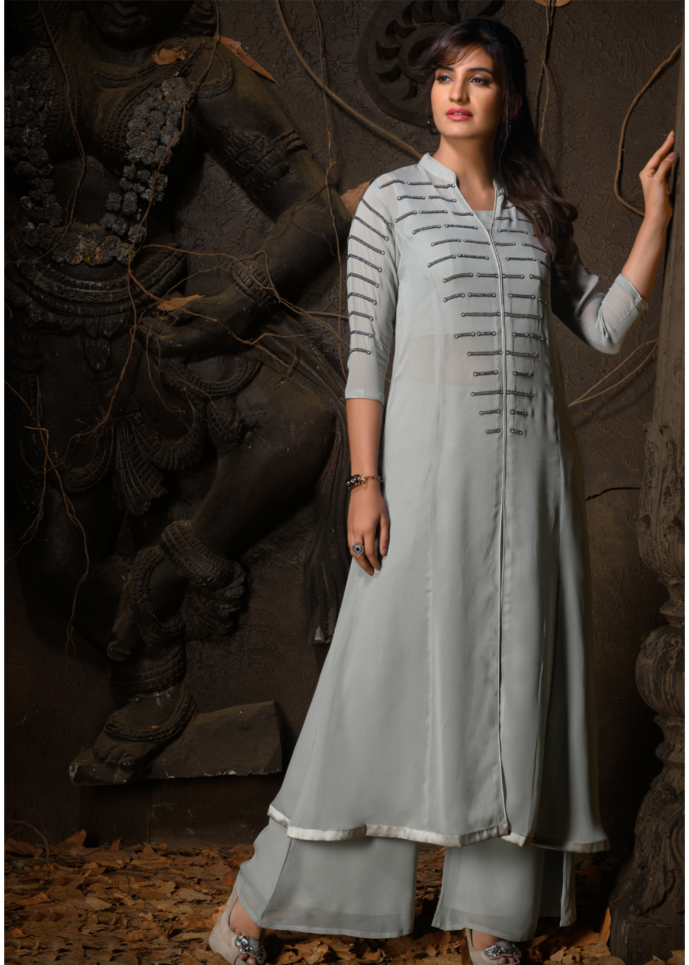 Shop Bhama Couture Women Charcoal Grey & White Self-Striped Straight Kurta  Online – Bhamadesigns