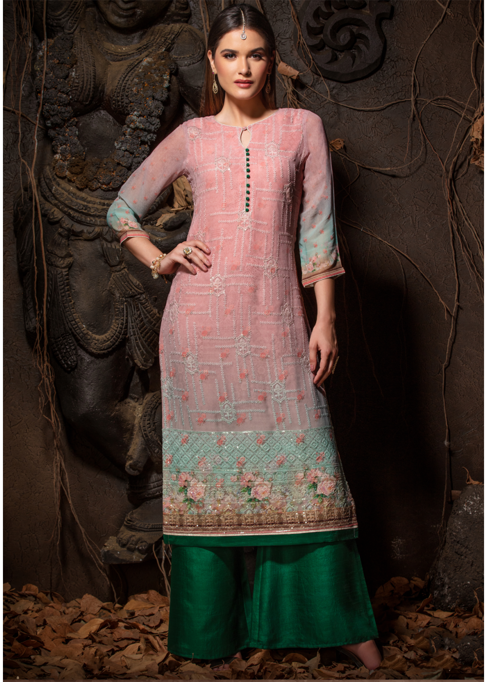 Embroidered Georgette Straight Kurti in Violet : TRB1927