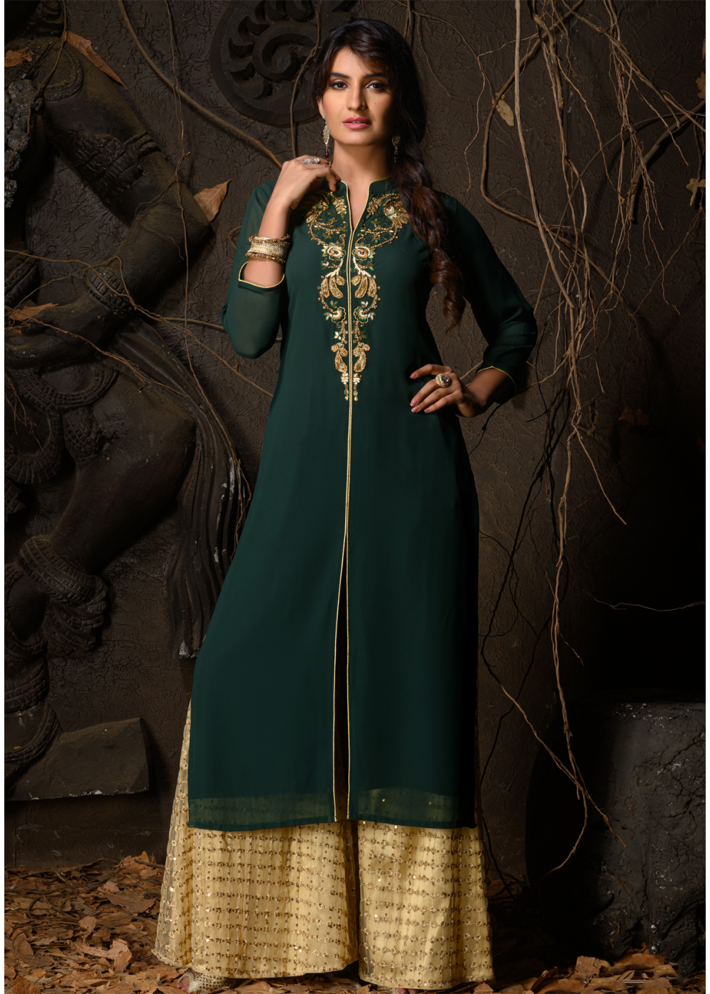 Bottle Green Shaded Aline Georgette Kurti in Rampur at best price by My  Budget Store - Justdial