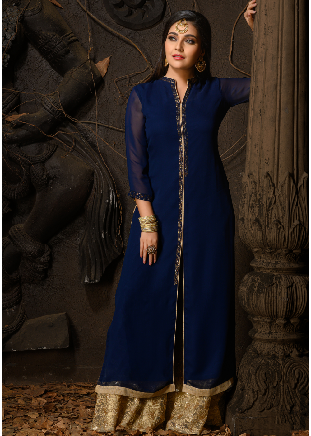 New stylish Navy Blue shaded georgette Kurtis with thread work yoke . Visit  our website to buy… | Instagram