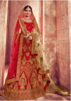 Strong Red Color Designer Silk Lehenga