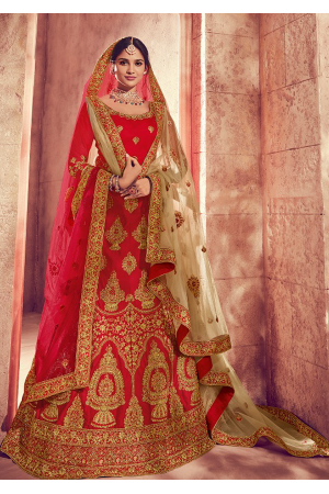 Strong Red Color Designer Silk Lehenga