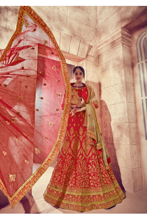 Strong Red Color Designer Silk Lehenga