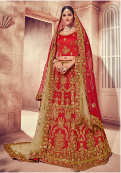 Strong Red Color Designer Silk Lehenga