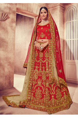 Strong Red Color Designer Silk Lehenga