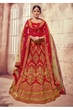 Strong Red Color Designer Silk Lehenga