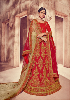 Strong Red Color Designer Silk Lehenga