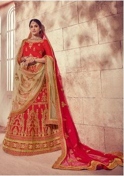 Strong Red Color Designer Silk Lehenga