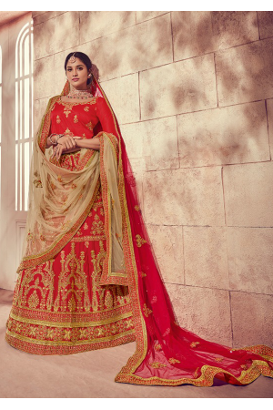 Strong Red Color Designer Silk Lehenga