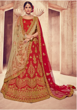 Strong Red Color Designer Silk Lehenga