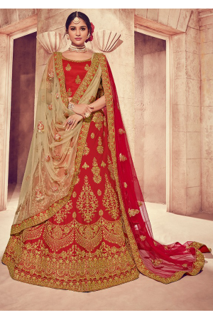 Strong Red Color Designer Silk Lehenga