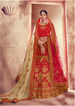 Strong Red Color Designer Silk Lehenga