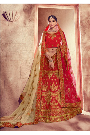 Strong Red Color Designer Silk Lehenga