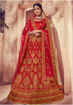 Strong Red Color Designer Silk Lehenga