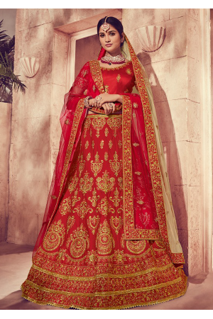 Strong Red Color Designer Silk Lehenga