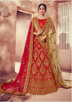 Strong Red Color Designer Silk Lehenga