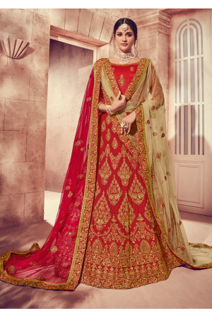 Strong Red Color Designer Silk Lehenga