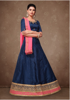 Blue With Peach Pink Color Designer Lehenga