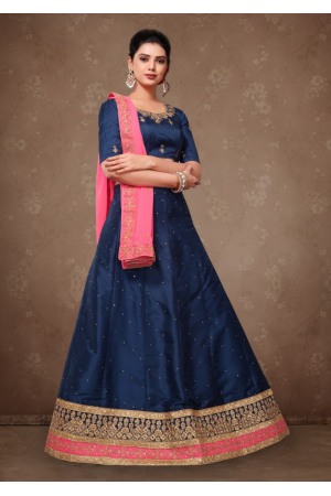 Blue With Peach Pink Color Designer Lehenga