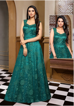 Green Color Designer Net And Satin Fabric Gown