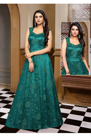 Green Color Designer Net And Satin Fabric Gown