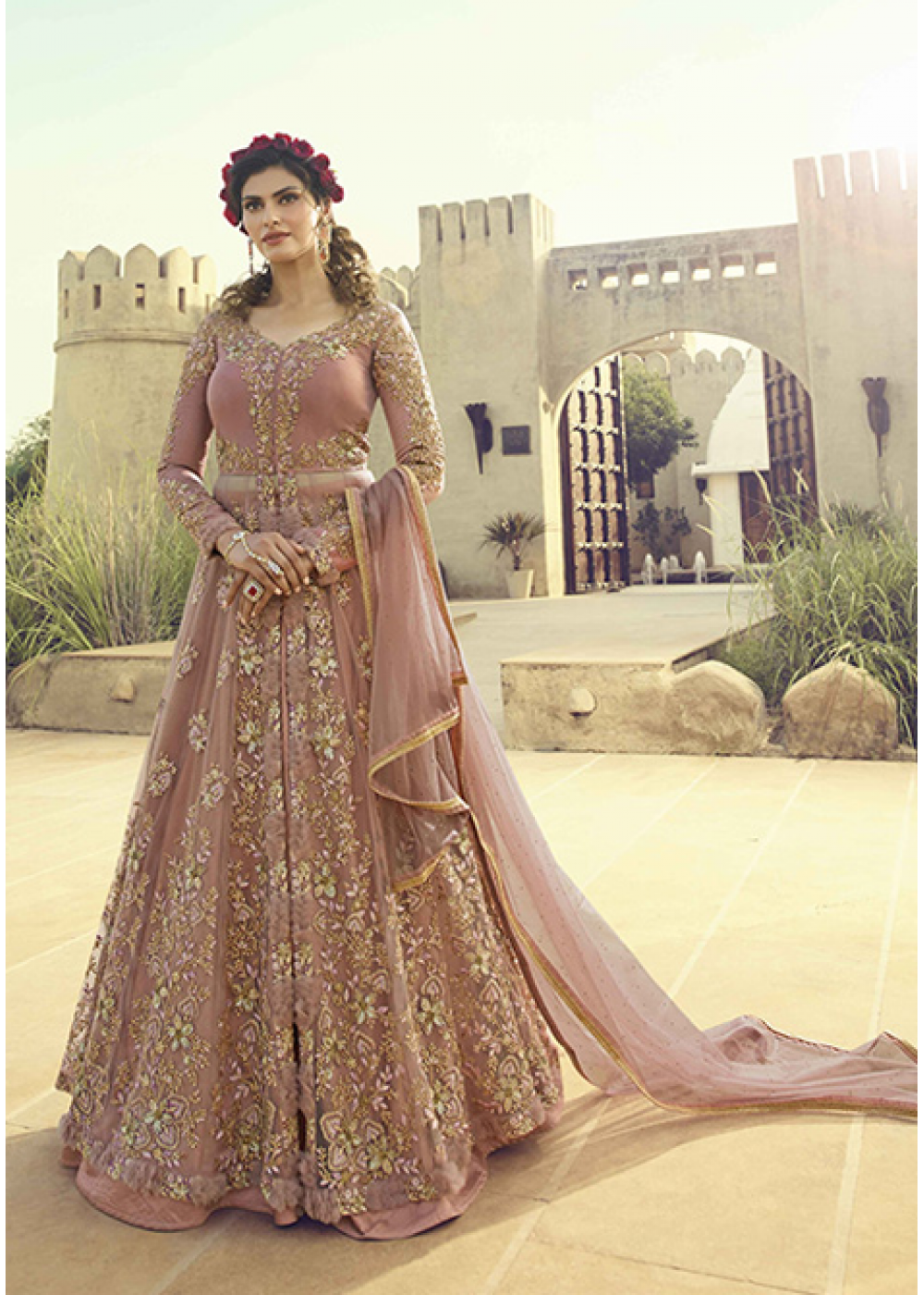 purple color party wear dress