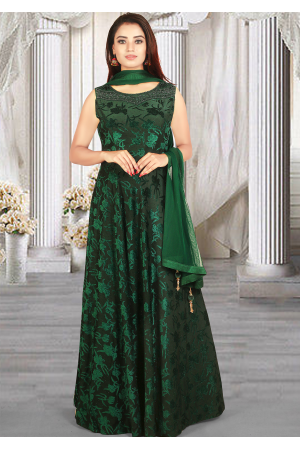 silk dark green dress