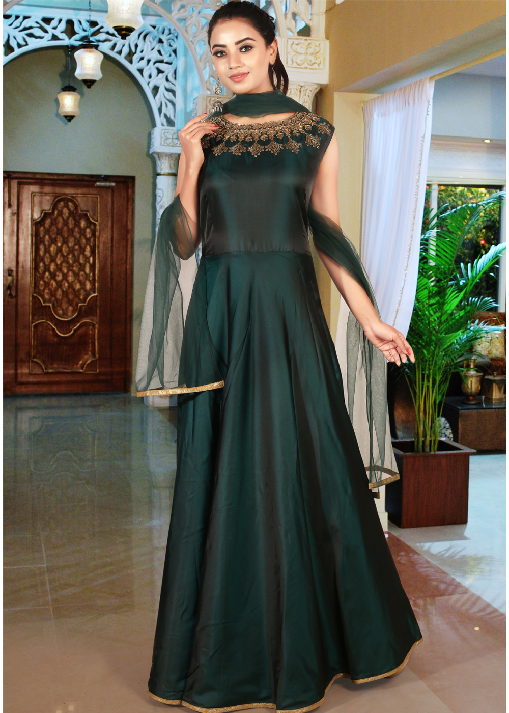 Dark Green Heavy Designer Sequence Work Gown - Indian Heavy Anarkali  Lehenga Gowns Sharara Sarees Pakistani Dresses in USA/UK/Canada/UAE -  IndiaBoulevard