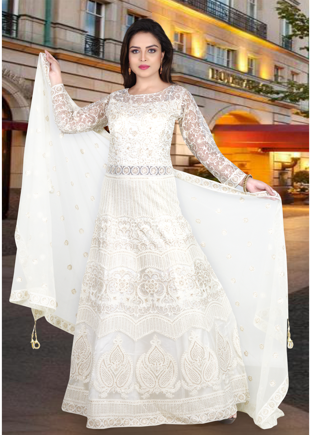 Buy Ethnovog Off White Printed Boat Neck Custom Designed Made To Measure  Cocktail Gown  Ethnic Dresses for Women 7759322  Myntra