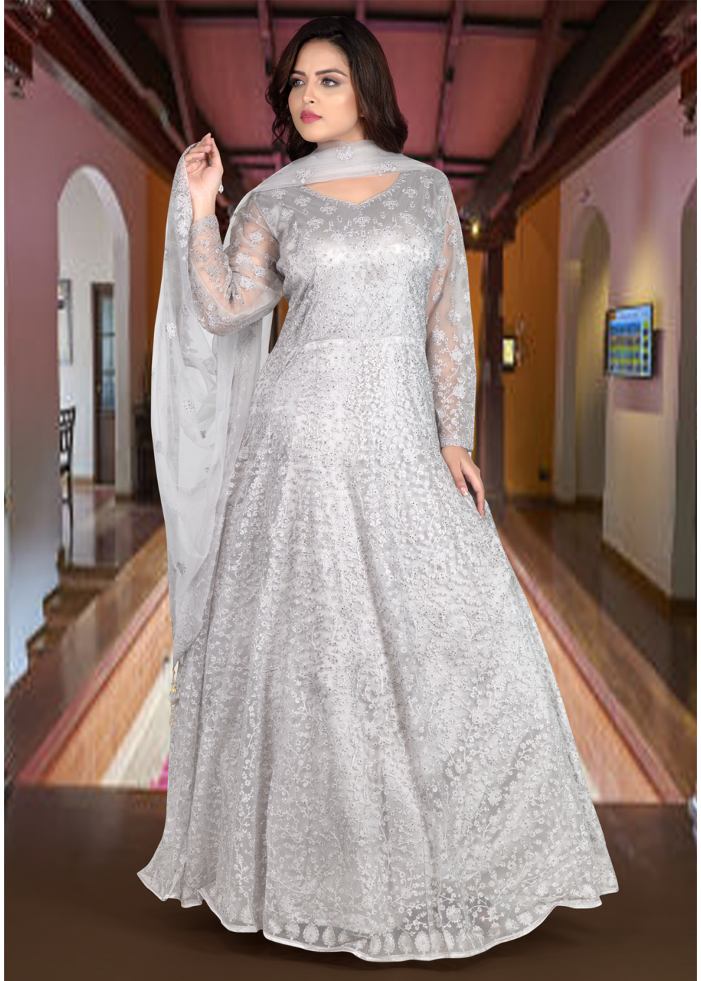 silver net dress