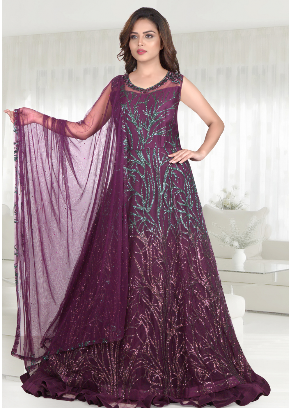 purple net frocks