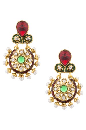 Gold dangler earrings with pearls border
