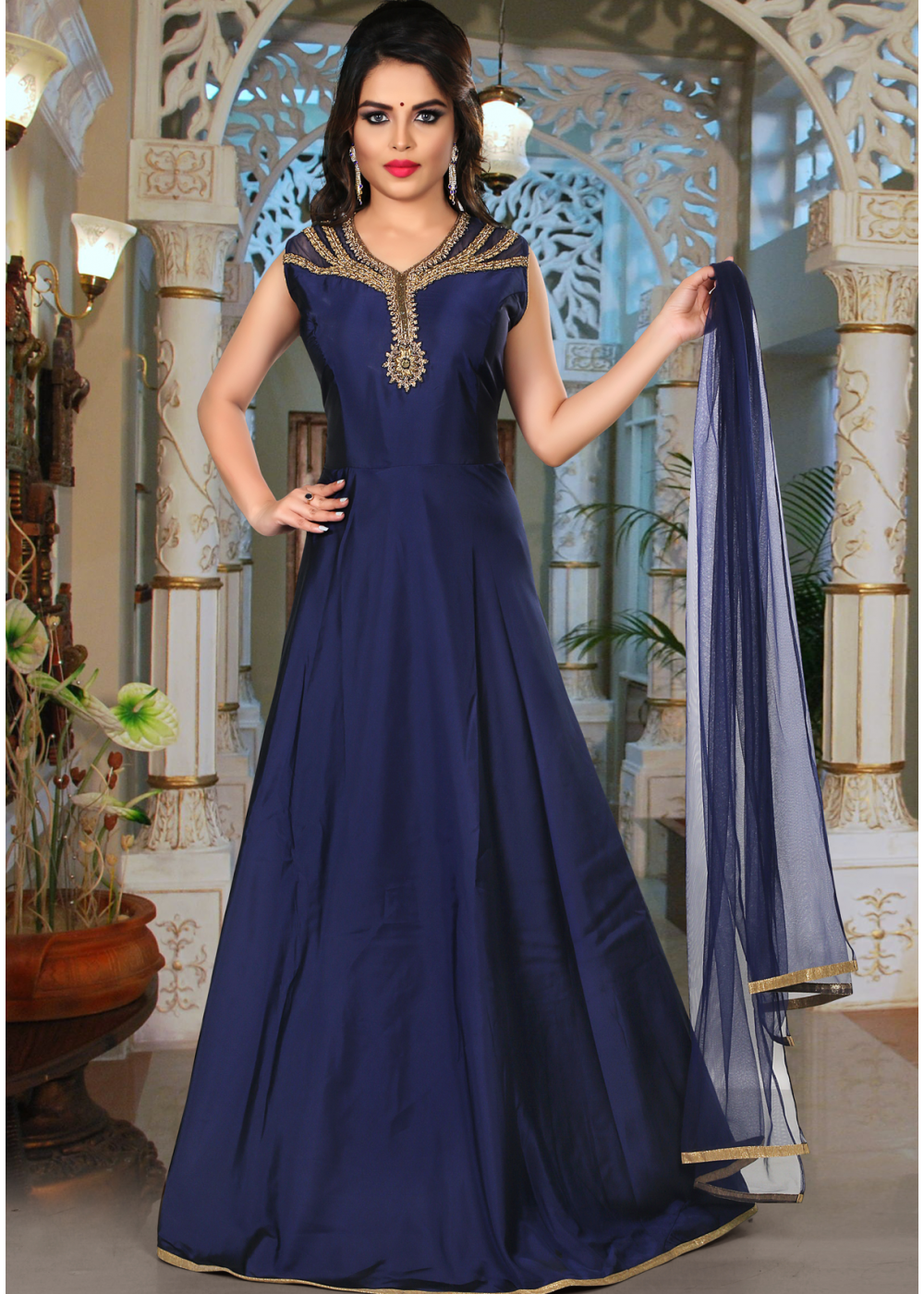 Party Wear Gown In Blue Colour ...