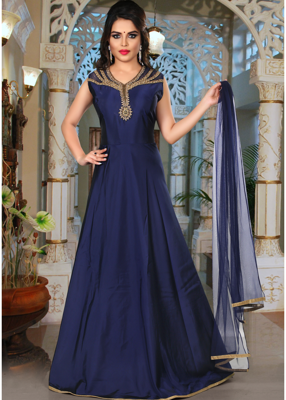 blue party wear gown