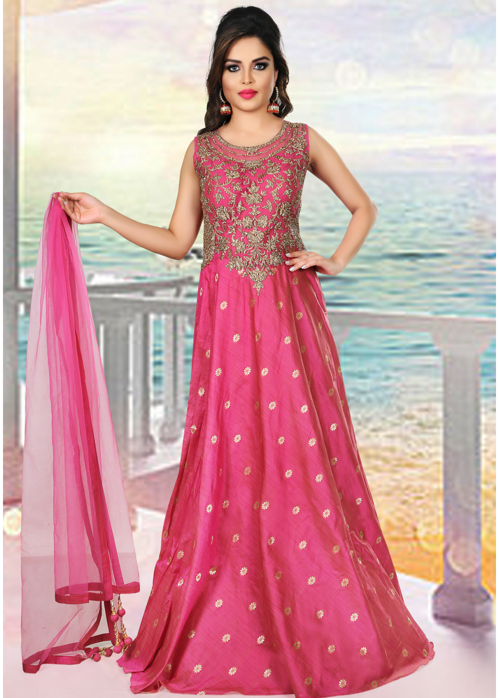 pink colour party wear gown