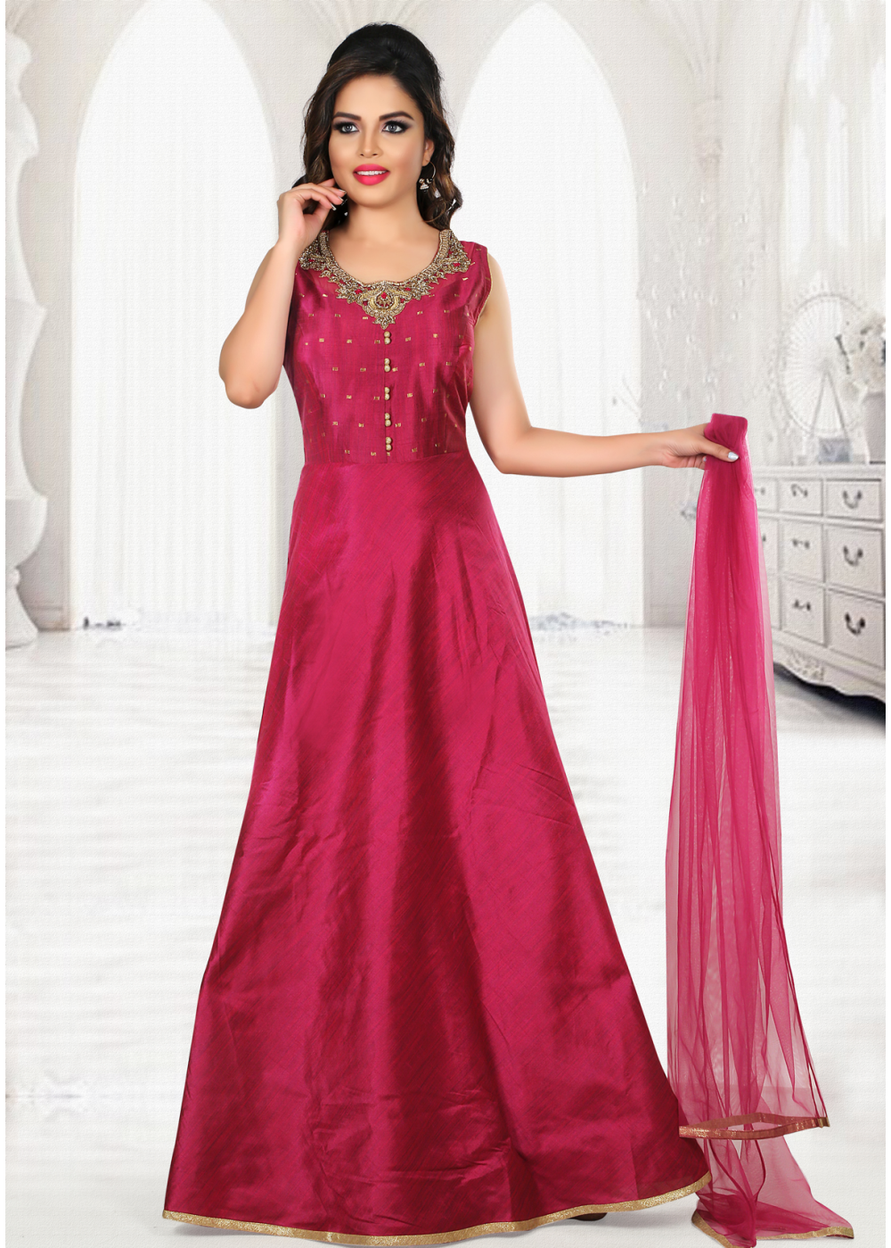 red colour gown party wear