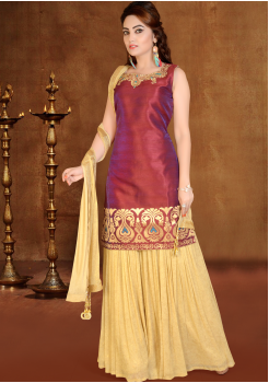 Maroon with Gold Color Party Wear Sarara Style