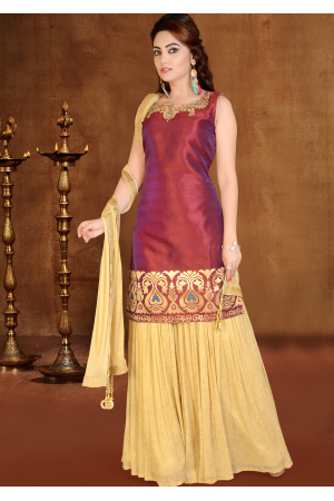 Maroon with Gold Color Party Wear Sarara Style