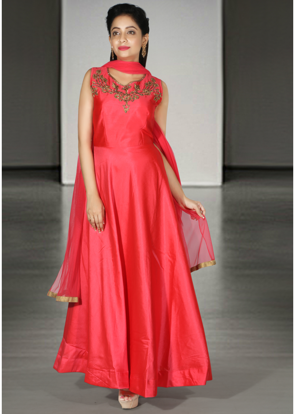 Magenta Red Anarkali Gown With Dupatta Set – Fashiontagz