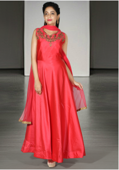 Designer Pinky Orange Color Party Wear Gown