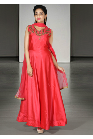 Designer Pinky Orange Color Party Wear Gown