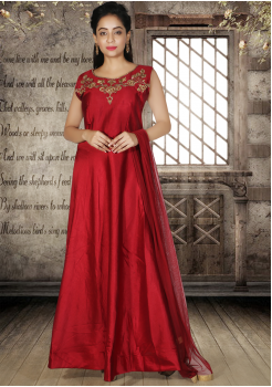 Designer Maroon Color Party Wear Gown