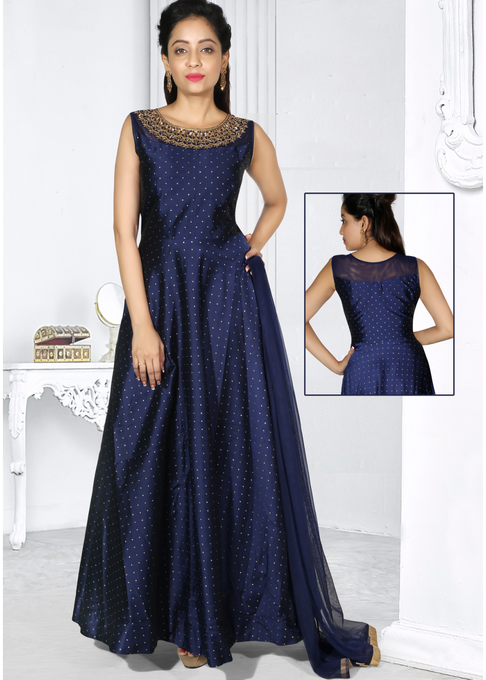 navy blue colour gown