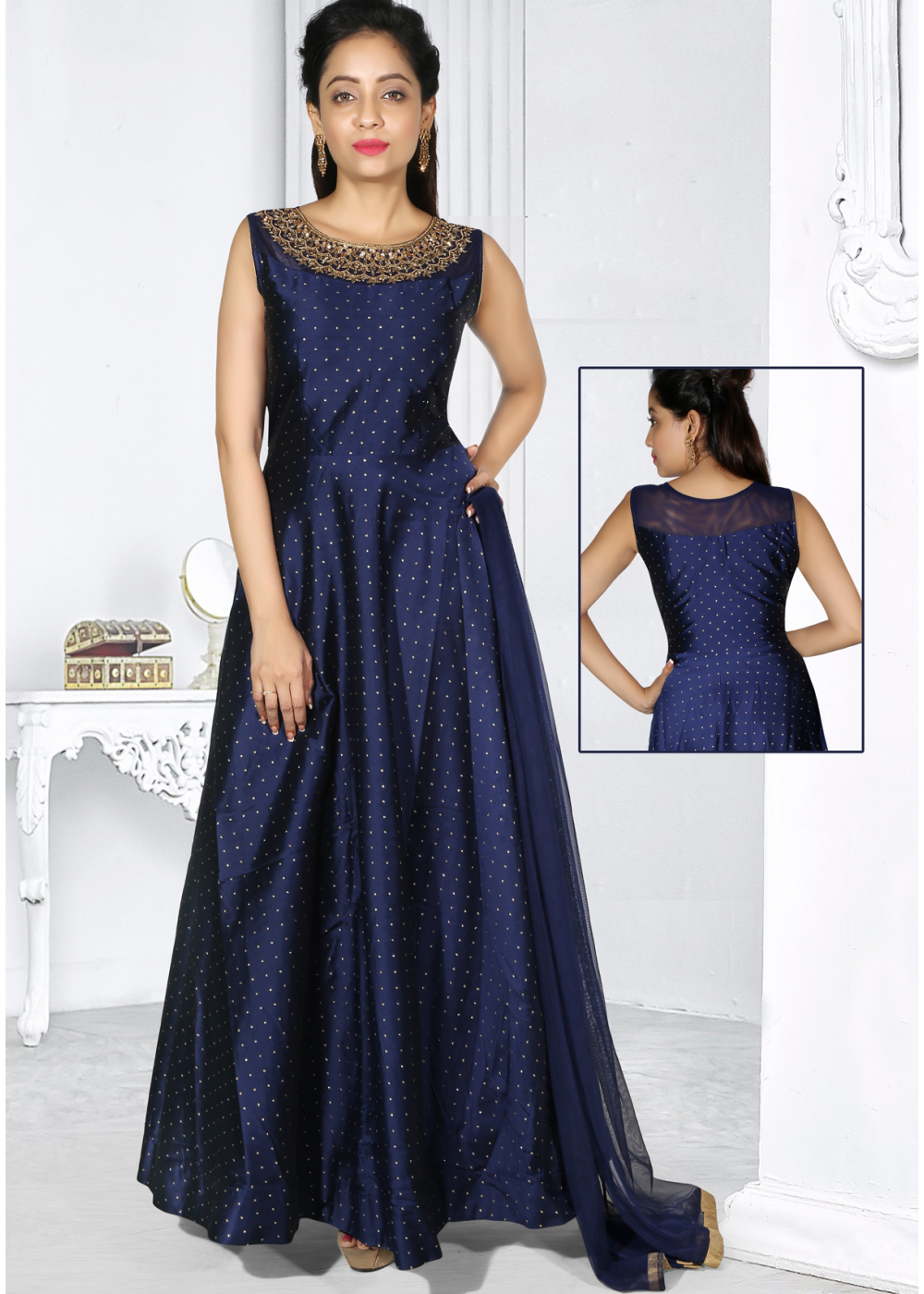 blue party wear gown