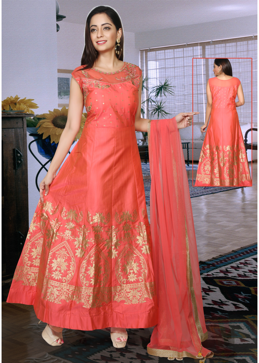 orange party wear gown