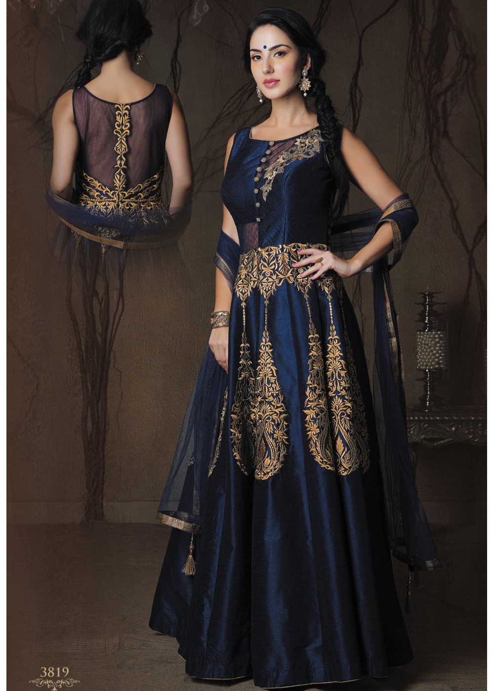 navy blue silk gown