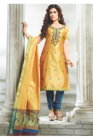 Yellow  With Blue Color Designer PLUS SIZE Salwar  Suit