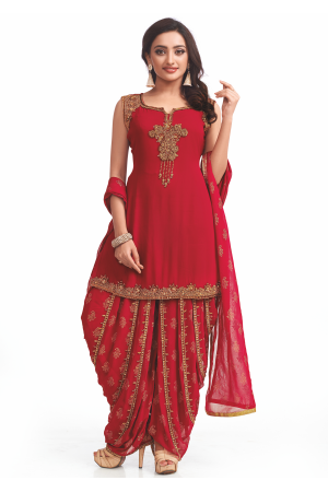 Cherry Red color Designer Party Wear Suit 