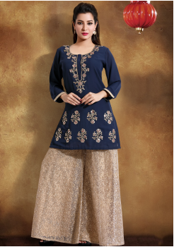 Denim Blue Color Georgette Designer Kurti