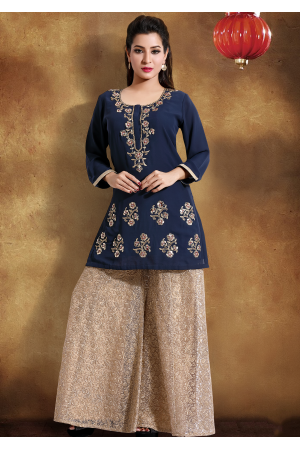 Denim Blue Color Georgette Designer Kurti